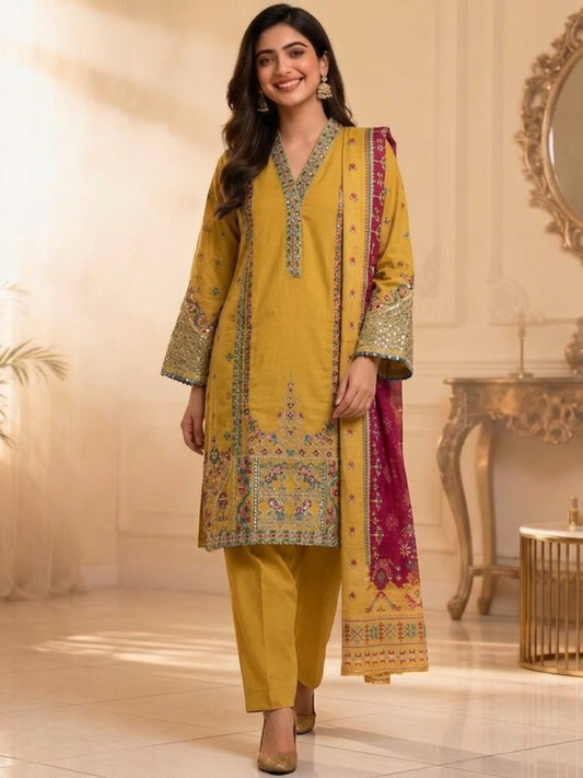 Elegant Summer 3PC Embroided Lawn Suit