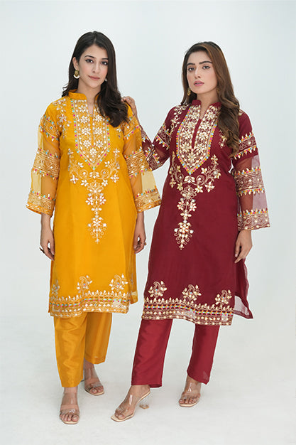 2 PC Organza Stitched Suits