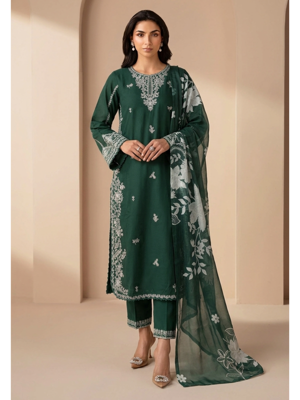 Luxury Embroidered 3PC Lawn Stitched Summer Suit