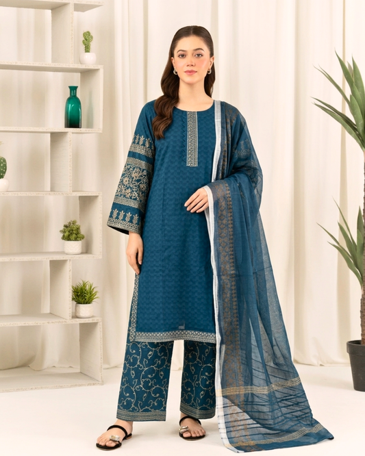 Elegant Cotton Lawn 3PC Summer Outfit