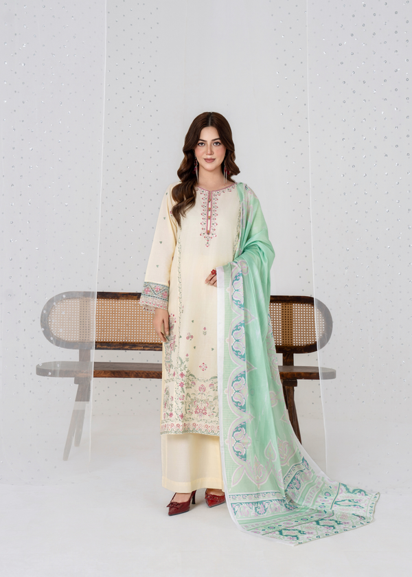 Luxury Embroidered 3PC Lawn Stitched Summer Suit