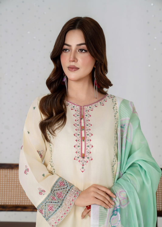 Luxury Embroidered 3PC Lawn Stitched Summer Suit