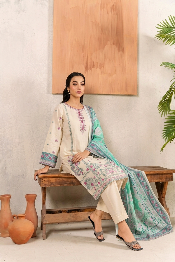 Luxury Embroidered 3PC Lawn Stitched Summer Suit