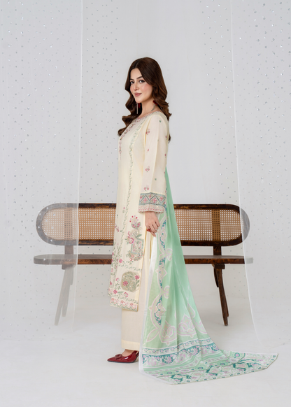 Luxury Embroidered 3PC Lawn Stitched Summer Suit