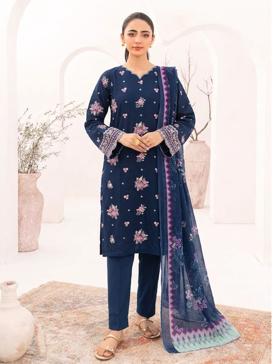 Luxury Embroidered 3PC Lawn Stitched Summer Suit