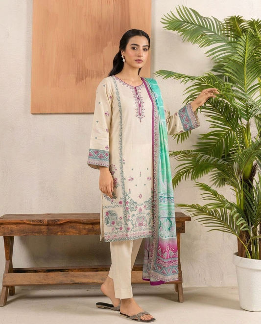 Luxury Embroidered 3PC Lawn Stitched Summer Suit