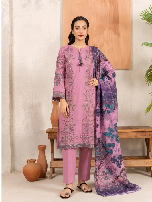 Luxury Embroidered 3PC Lawn Stitched Summer Suit