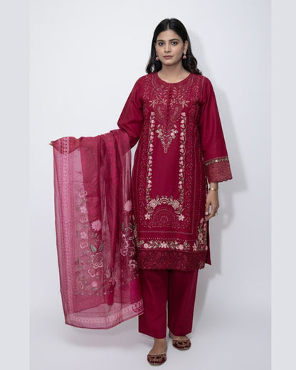 Modern Embroidered Lawn 3 Piece Outfit