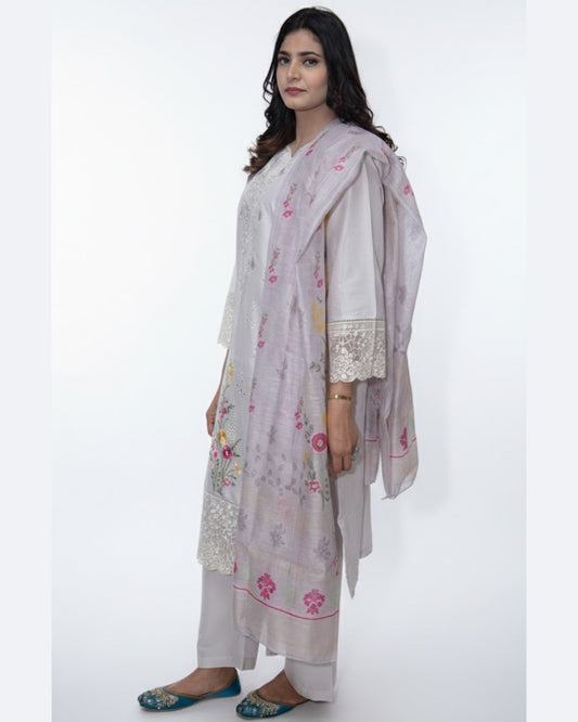 Off White Embroidered Lawn 3PC Suit