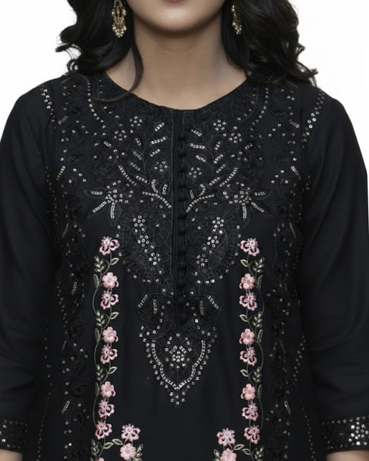 Black Embroidered Lawn 3 Piece Suit