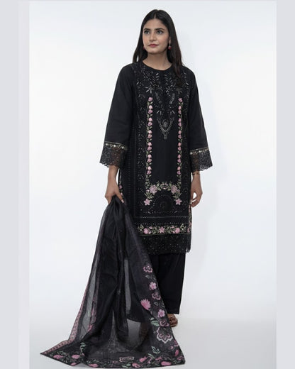 Black Embroidered Lawn 3 Piece Suit