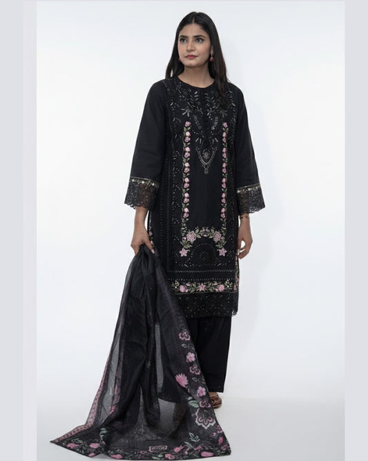 Black Embroidered Lawn 3 Piece Suit