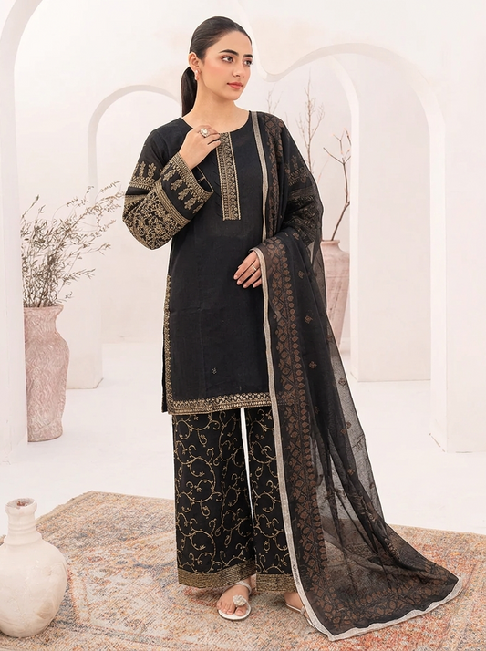 Black Embroidery & Tilla Work Lawn 3 Piece Suit