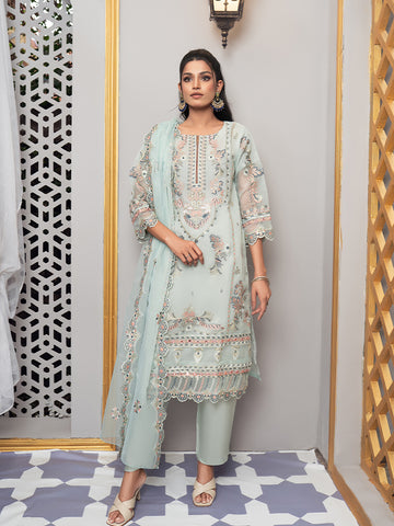 03 PC Organza Embroidered Suit